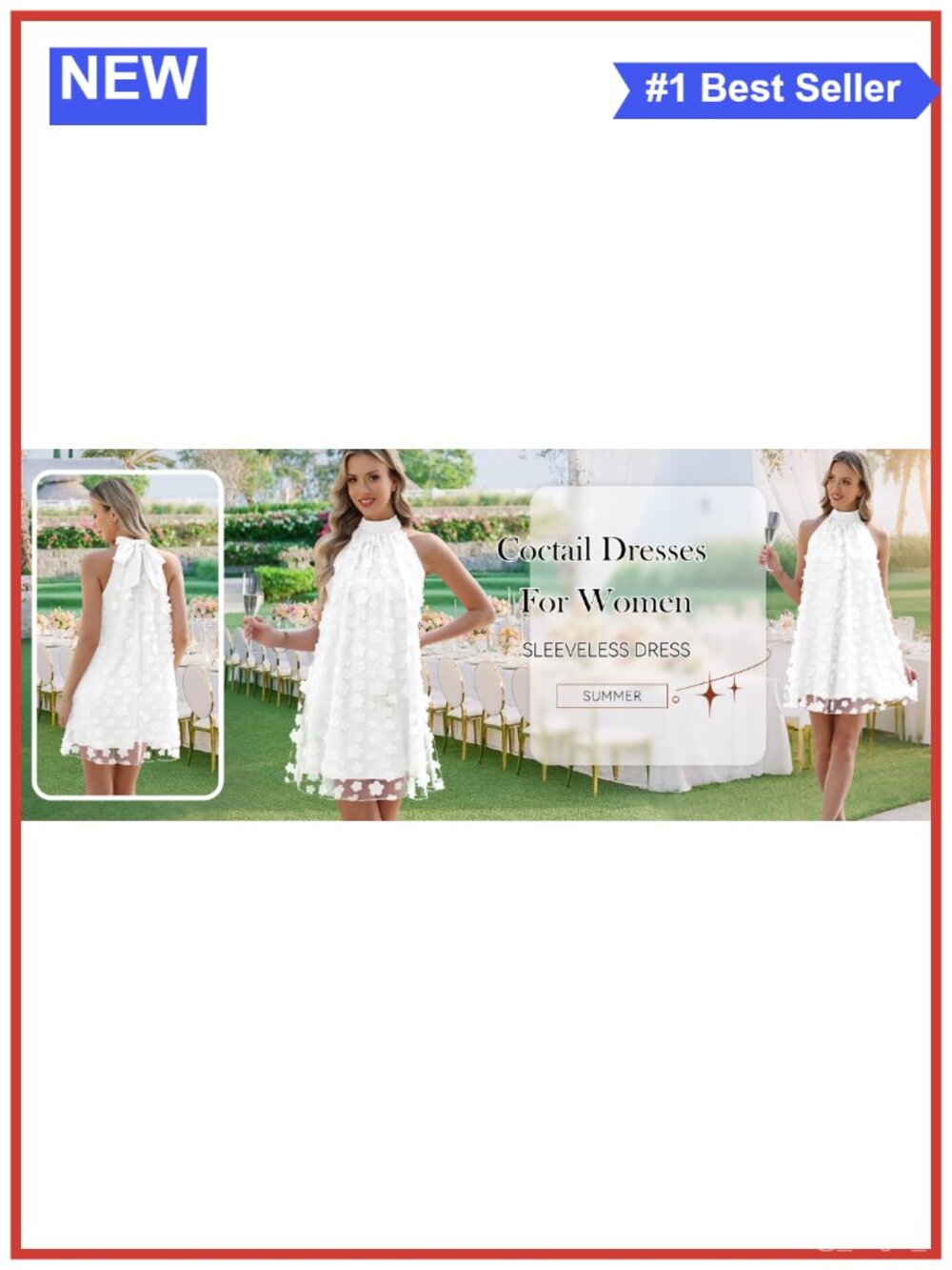 Women's Halter Neck Floral Applique A-line Tulle Mini Dress Formal Party - Picture 6 of 6